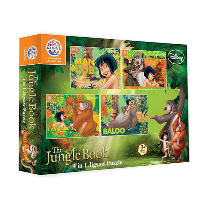 Ratna's 4in1 Jungle Book Jigsaw Puzzle Size 24cm x 17cm - Mowgli, Bagheera, Baloo, etc - 140 Pieces  Toy for Kids 3+ Years