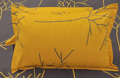 Huesland by Ahmedabad Cotton 144 TC Cotton King Size Bedsheet with 2 Pillow Covers - Grey and Yellow(9ft x 9ft)