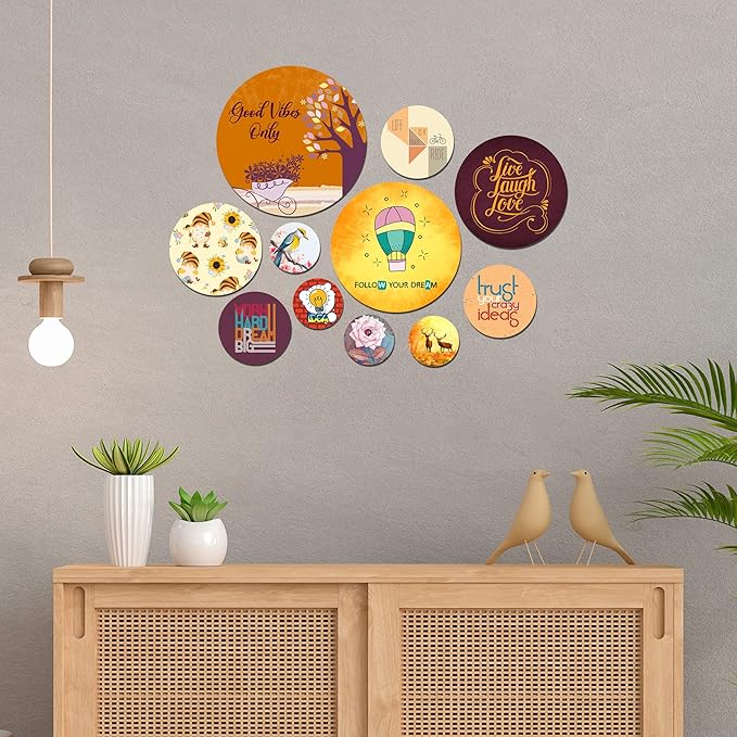 Artvibes Designer Mdf Wooden Wall Hangers for Home Decoration | Decor Hanging Ornaments | Pack of 11 Pieces