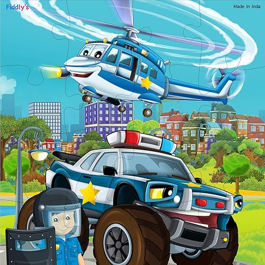Fiddly's Wooden Jigsaw Floor Puzzle for Children Paperless Puzzle - 16 Pieces | Pack of 2 | Fireman & Policeman