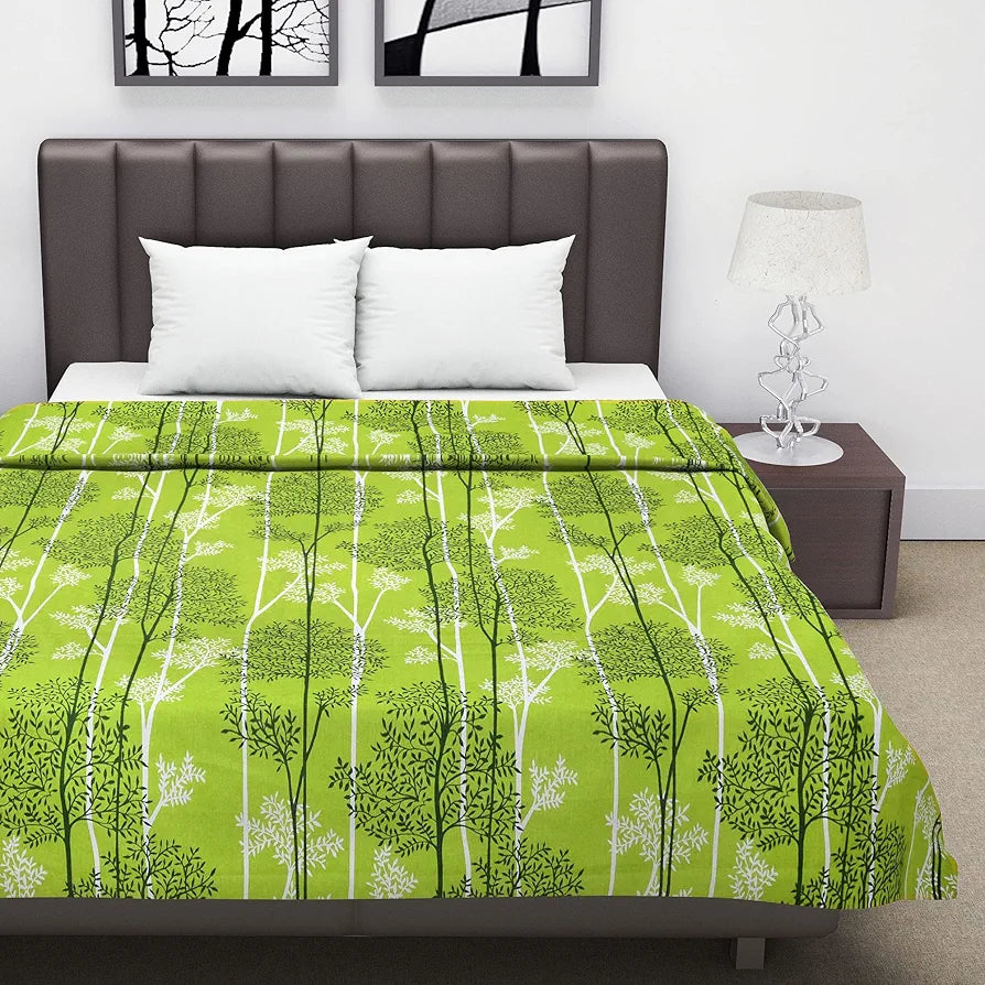 Divine Casa Glace Cotton 120 GSM Reversible Lightweight Printed Double Bed AC Dohar Blanket Quilt Colour Green and Dark Green TC - 120