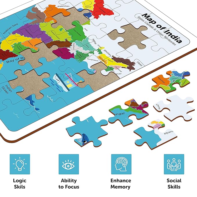 Mini Leaves 35 Piece Wooden Puzzle | India Map Puzzle for Kids | Wooden Jigsaw Puzzle | Educational Toys for Kids 3+ Years