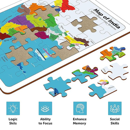 Mini Leaves 35 Piece Wooden Puzzle | India Map Puzzle for Kids | Wooden Jigsaw Puzzle | Educational Toys for Kids 3+ Years