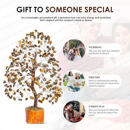 Bezavo Tiger Eye Crystal Tree Silver Wire