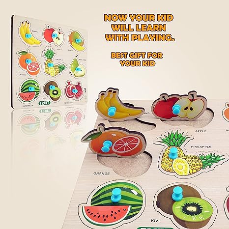 Highroof Fruit Wooden Puzzle Toys For Kids 3 + Jigsaw Puzzles For Adults Baby Learning Toys