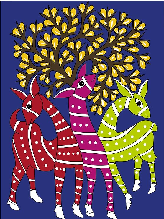 Hobby India Self Paint Beautiful Dear Canvas - Gond Art | Pre-designed Canvas Board