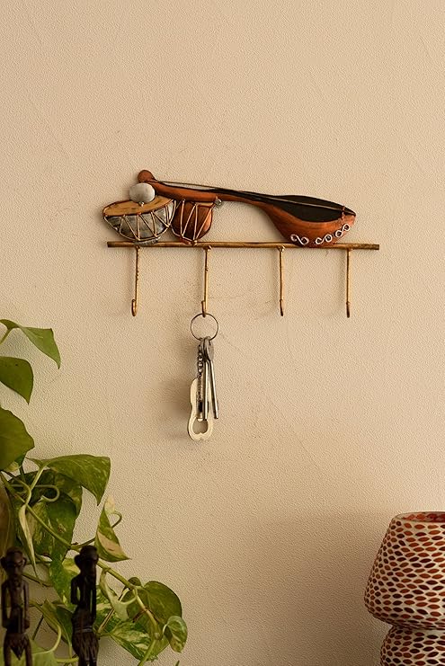 Ecraftindia Musical Instruments Wrought Iron Key Holder | Red and Brown