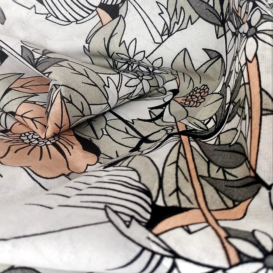 Divine Casa 144 TC Pure Cotton Single Bedsheet with 1 Pillow Cover Floral Pattern Colour Blush Grey