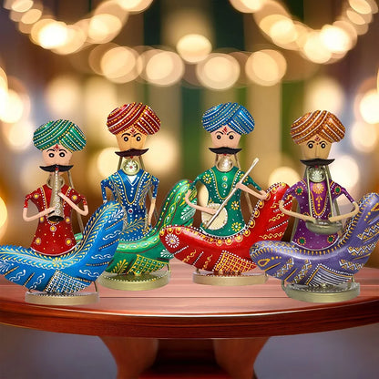 Kraftskala Rajasthani Moustache Musicians - Hand-Painted Decorative Showpiece Set of 4