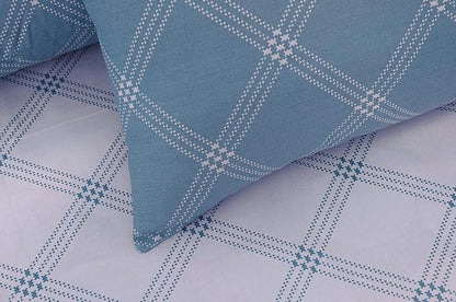 Huesland by Ahmedabad Cotton 186 TC King Size Bedsheet Cotton with 2 Pillow Covers | White & Blue