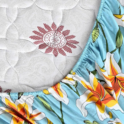 Divine Casa Floret 100% Cotton Double Fitted Bedsheet 144 TC Colour Wildflower Charm