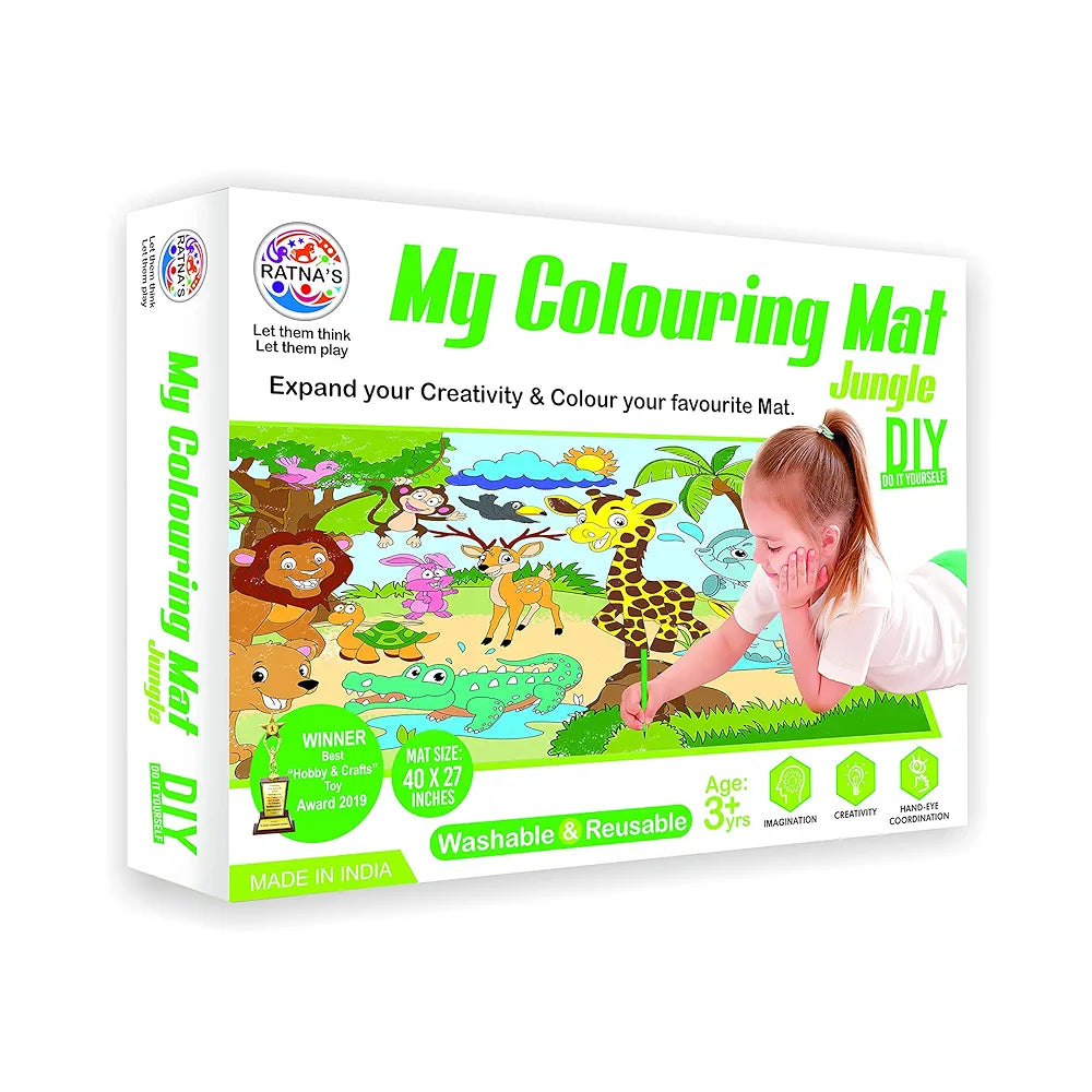Ratna's My Coloring Mat Jungle Printed Mat of Size 40 x 27 Inches, Washable & Reusable Colouring Kit for Kids 3+ Years