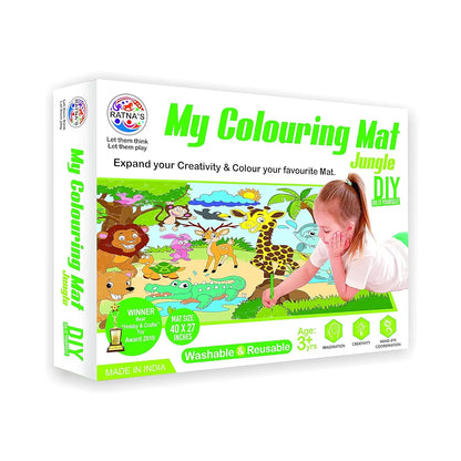 Ratna's My Coloring Mat Jungle Printed Mat of Size 40 x 27 Inches, Washable & Reusable Colouring Kit for Kids 3+ Years