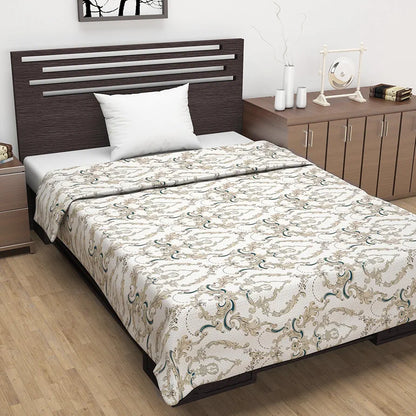 Divine Casa Glace Cotton 120 GSM, 120 TC Reversible Lightweight Printed AC Dohar Blanket for Single Bed Colour Beige & Brown