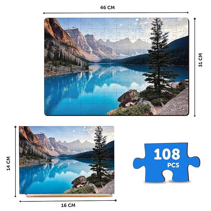 Mini Leaves Moraine Lake 108 Pieces Wooden Puzzle for Adults | Family Entertainment & Boarding Game