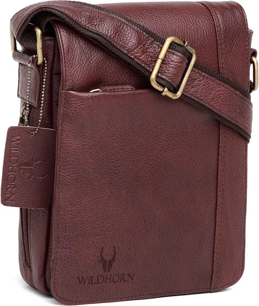 WildHorn Leather 8.5 inch Sling Messenger Bag for Men I Multipurpose Crossbody Bag I Travel Bag with Adjustable Strap I DIMENSION: L- 8.5inch H- 10.5inch W- 3inch