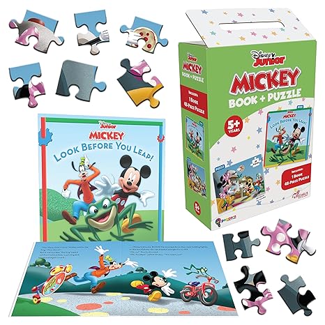 Disney Junior Mickey Book & Puzzles for Kids 5 Years and Above Look Before You Leap 1 Book & 48 Piece