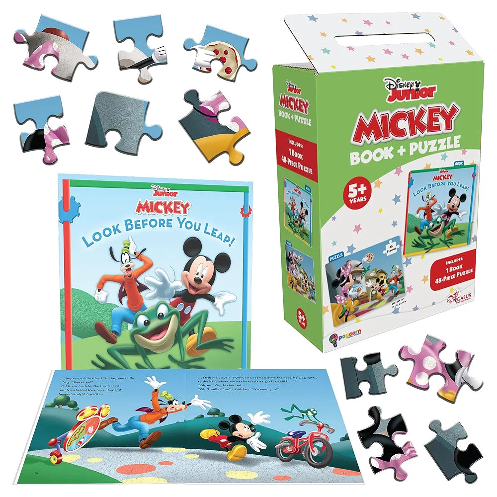 Disney Junior Mickey Book & Puzzles for Kids 5 Years and Above | Look Before You Leap | 1 Book & 48 Piece Puzzles
