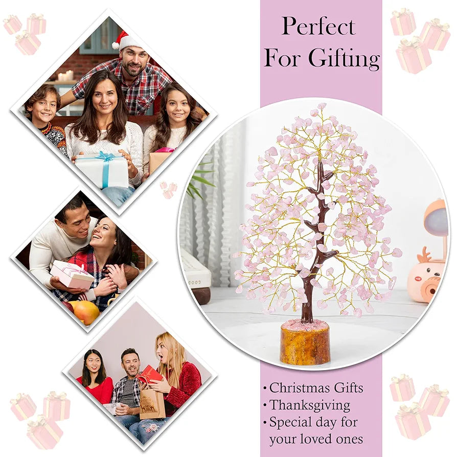 Hindcraft Rose Quartz Crystal Tree Golden Wire 10-12 inch