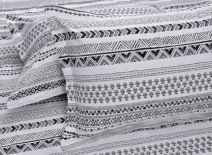 Huesland by Ahmedabad Cotton 144 TC Cotton King Size Bedsheet with 2 Pillow Covers | White and Black