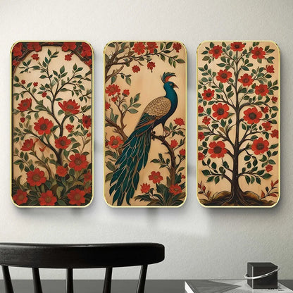 Livin'luxe Set of 3 Peacock Modern Art Boho Painting Premium Framed Laminated Wall Paintings SP-20