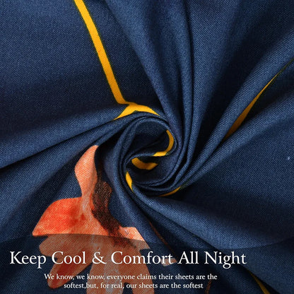 Fresh From Loom Floral Microfiber Cotton Bedsheet for Double Bed 240 TC King Size Soft Bed Sheet with 2 Pillow Cover Hexagon Royal Blue