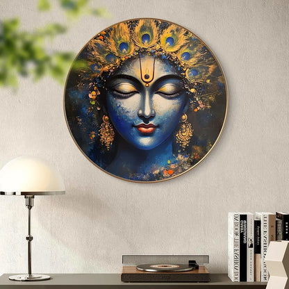Livin'luxe Paintings Divine Blue Goddess Wall Painting with Frame - Sparkle Glossy Round Golden Framed Large Painting