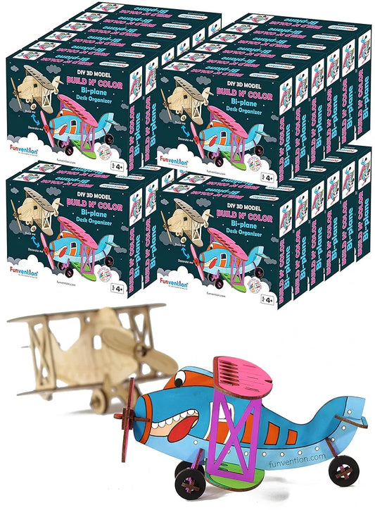 Funvention Bi-Plane - 3D Coloring Model  - DIY Desk Organizer Pen Stand - STEM Leanring 3D Puzzle Toy - Art, Coloring and Painting Kit for Kids - Birthday Return Gift,Party Pack for Kids