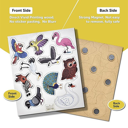 Mini Leaves Jungle Birds Wooden Fridge Magnets | Colorful Shape Learning Toy Set | Preschool Refrigerator Magnet Toys for Kids