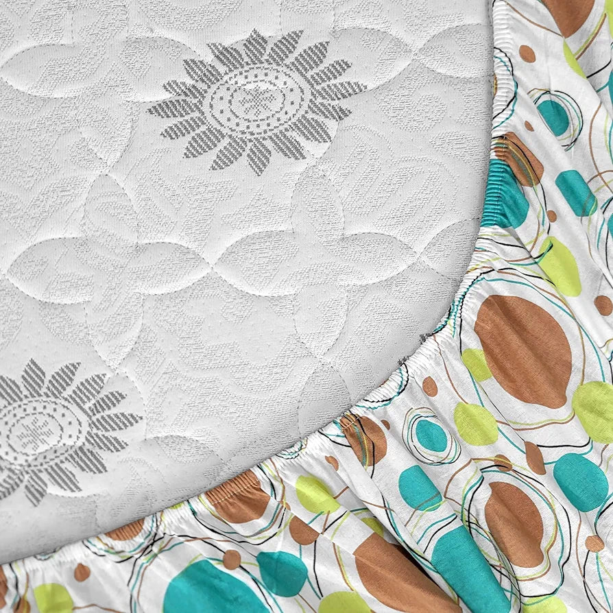 Divine Casa 144 TC Pure Cotton King Size Fitted Bedsheet Polka Dot Pattern Elastic Fitted Bedsheet White Skin Colour Biscuit Baltic Sea