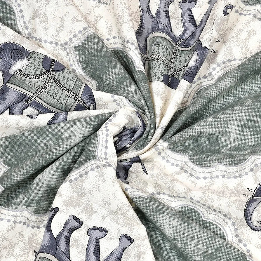 Kuber Industries Double Bedsheet with 2 Pillow Covers 186 TC Premium Cotton Hotels Embroidery Elephant Gray