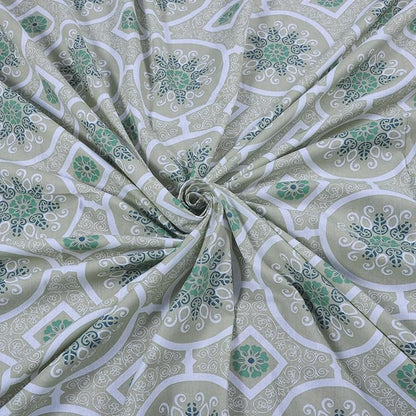 Huesland by Ahmedabad Cotton 144 TC King Size Bedsheet Cotton with 2 Pillow Covers | Mandala | Dark Green & Light Green