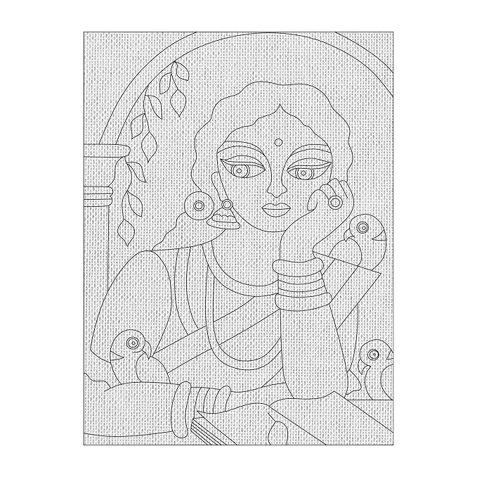 Hobby India Self Painting Beautiful Women Canvas | Pre-designed Canvas Board | 12 Shades Tempra Paint