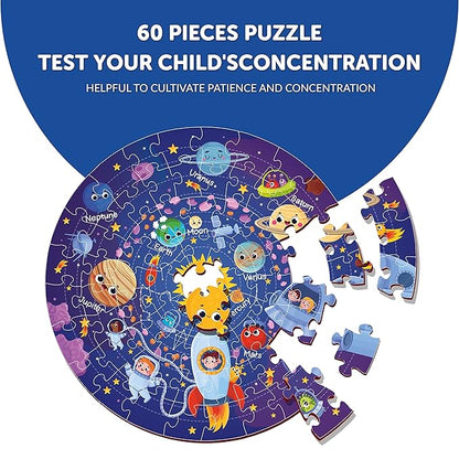 Mini Leaves 60 Piece Wooden Puzzle for Kids & Adults | Round Space Jigsaw Puzzle | Fun & Challenging Wooden Floor Puzzle Game