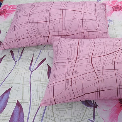 Huesland by Ahmedabad Cotton 144 TC Cotton Bedsheet for Double Bed King Size with 2 Pillow Covers | Orchid Bouquet & Purple