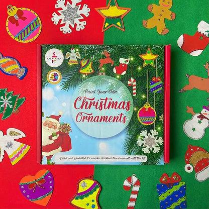 Kalakaram Set of 15 Christmas Ornaments Painting Kit | Creative and Cheerful Christmas Kit for Kids Ages 5 or More | Christmas Gift for Kids