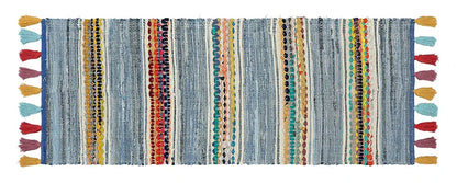 The Home Talk Cotton Chindi Rug Denim Weived Carpets for Bathroom Entrance Door Denim Blue