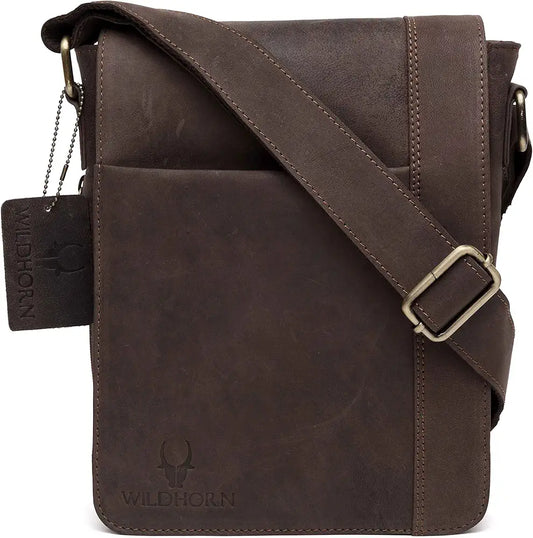 WildHorn Leather 8.5 inch Sling Messenger Bag for Men I Multipurpose Crossbody Bag I Travel Bag with Adjustable Strap I DIMENSION: L- 8.5inch H- 10.5inch W- 3inch