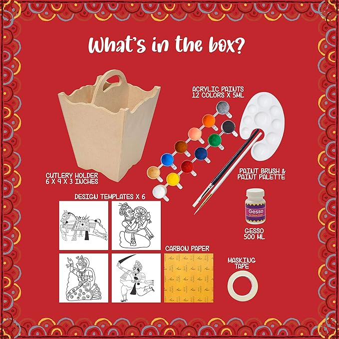 Kalakaram Diy Phad Painting Cutlery Stand Kit, Indian Ethnic Art Form Painting Kit | Activity Kit for Kids | Educational Kit for Kids