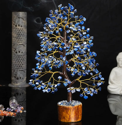 HindCraft Lapis Lazuli Crystal Tree Golden Wire 10-12 inch