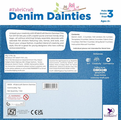 TOYKRAFTT Denim Dainties Craft Kit for Girls Aged 9-12, Gift for Girls Age 8-10 Years, Lhama, Owl, Cat Themed Felt Stickers Included