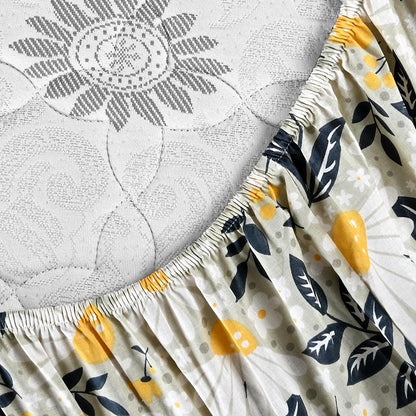 Divine Casa Floret 100% Cotton Double Fitted Bedsheet 144 TC Colour Vintage Daisies