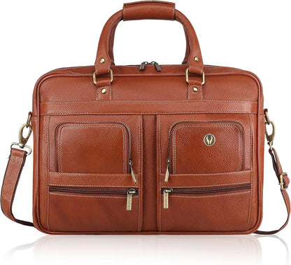 WildHorn Leather 15.6 inch Laptop Messenger Bag for Men I Multi- Pockets I Extra Storage I Carry Handles I Adjustable Strap