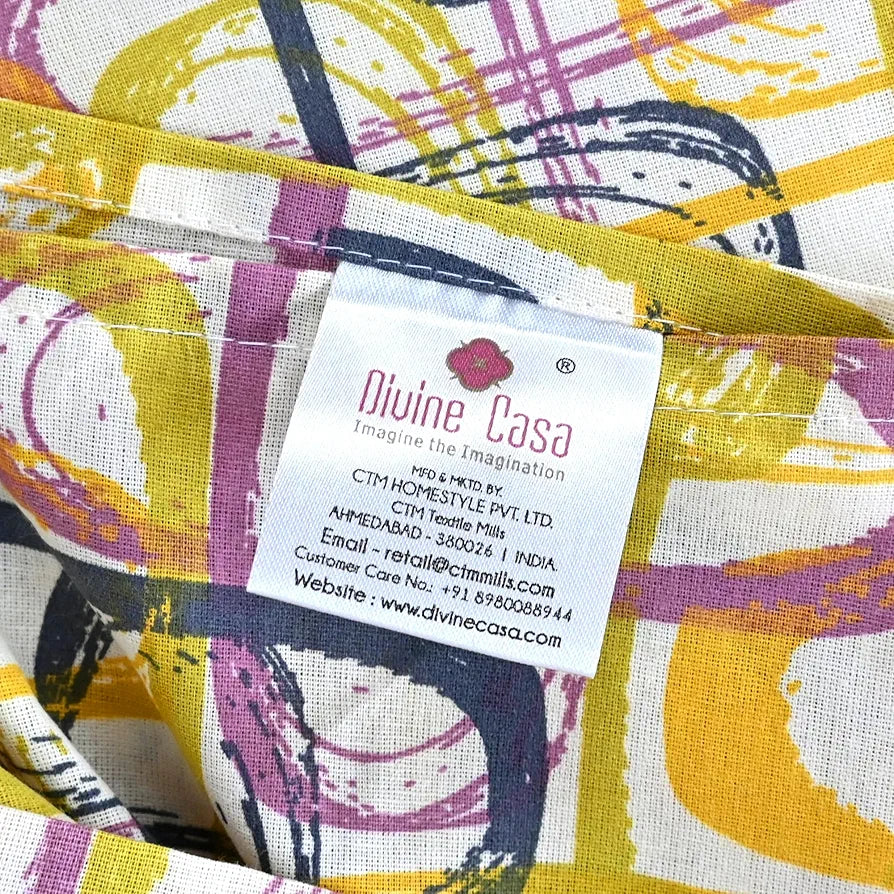 Divine Casa 144 TC 100% Pure Cotton Single Bed Bedsheet with 1 Pillow Cover Wavy Pattern Colour Charcoal Yellow