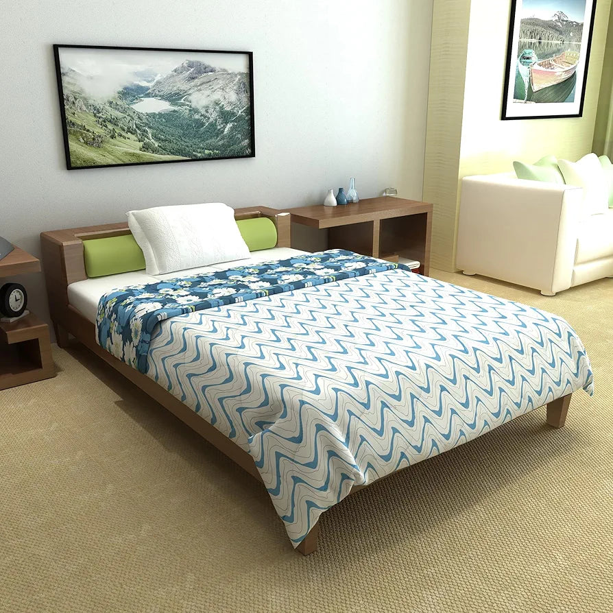 Divine Casa 120 GSM Microfiber Single Bed Comforter Soft & Lightweight Reversible AC Blanket Colour Celestial Blue