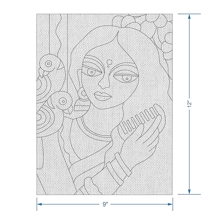 Hobby India Self Painting Beautiful Canvas - Madhubani Art | Pre-designed Canvas Board 12 X 9 / Acrylic Paints 12 Shades Set of 2 Round Brushes