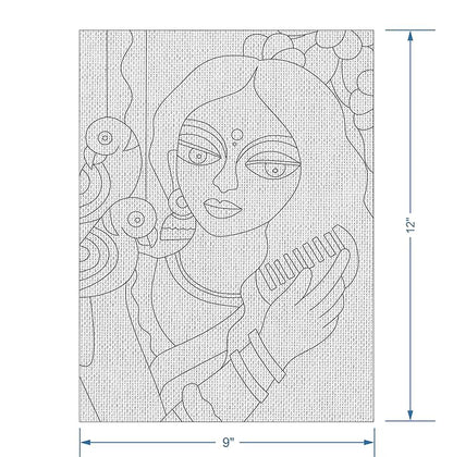 Hobby India Self Painting Beautiful Canvas - Madhubani Art | Pre-designed Canvas Board 12 X 9 / Acrylic Paints 12 Shades Set of 2 Round Brushes