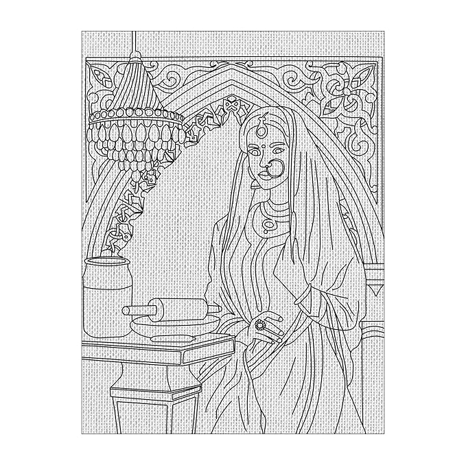 Hobby India Self Painting Beautiful Lady Canvas - Gond Art | Pre-designed Canvas Board