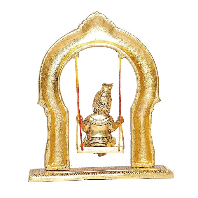 KridayKraft Metal Laddu Gopal Swing Jhula Gold Plated Krishna Jhula palna for Temple Pooja
