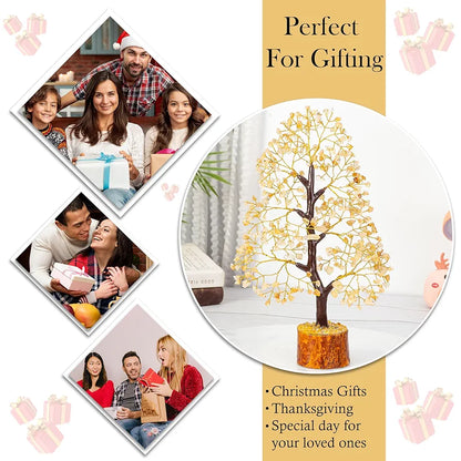 HindCraft Citrine Gemstone Crystal Tree Golden Wire 10-12 inch